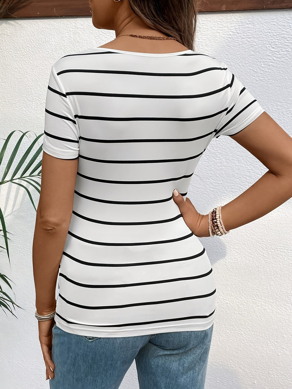 Maternity Striped Short Sleeve T-Shirt - White & Black Ruched Side Pregnancy Top