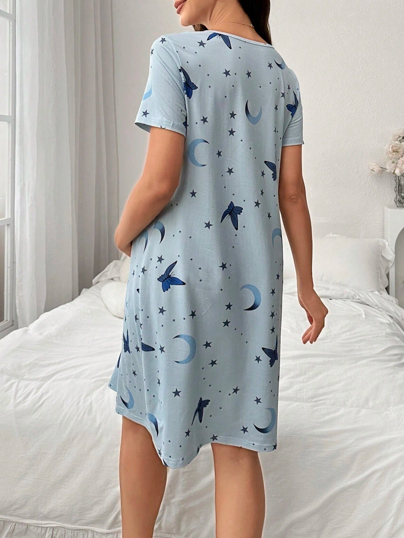 Maternity Nursing Pajamas Home Wear Casual Nightgown Short Sleeve Dress Summer Dress Comfortable Spring Summer Pregnant Women Clothes Breastfeeding
