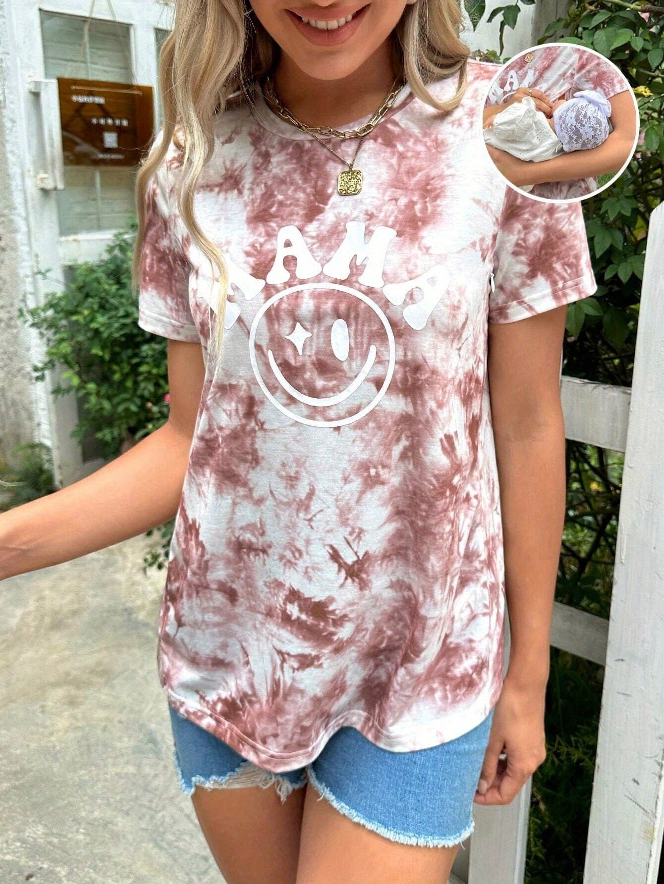 Women's Printed Maternity Nursing Shirt - Short Sleeve Casual Summer Breastfeeding Clothes