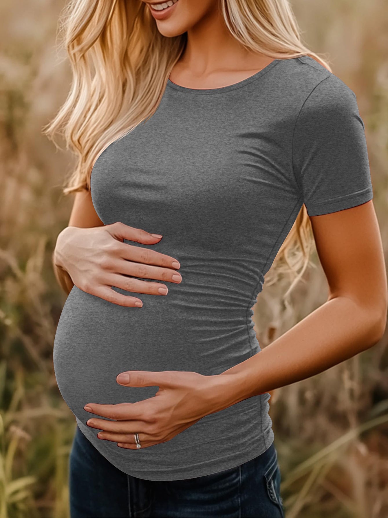 4-Pack Maternity Short Sleeve T-Shirts - Casual Summer Pregnancy Tops Multipack