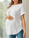 Maternity White Short Sleeve T-Shirt - Casual Summer Pregnancy Top