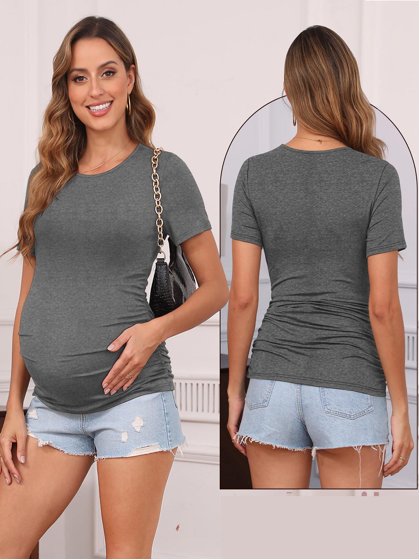 4-Pack Maternity Short Sleeve T-Shirts - Casual Summer Pregnancy Tops Multipack