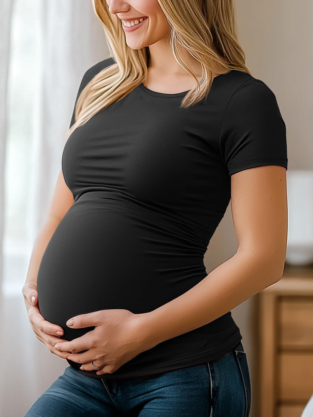 4-Pack Maternity Short Sleeve T-Shirts - Casual Summer Pregnancy Tops Multipack