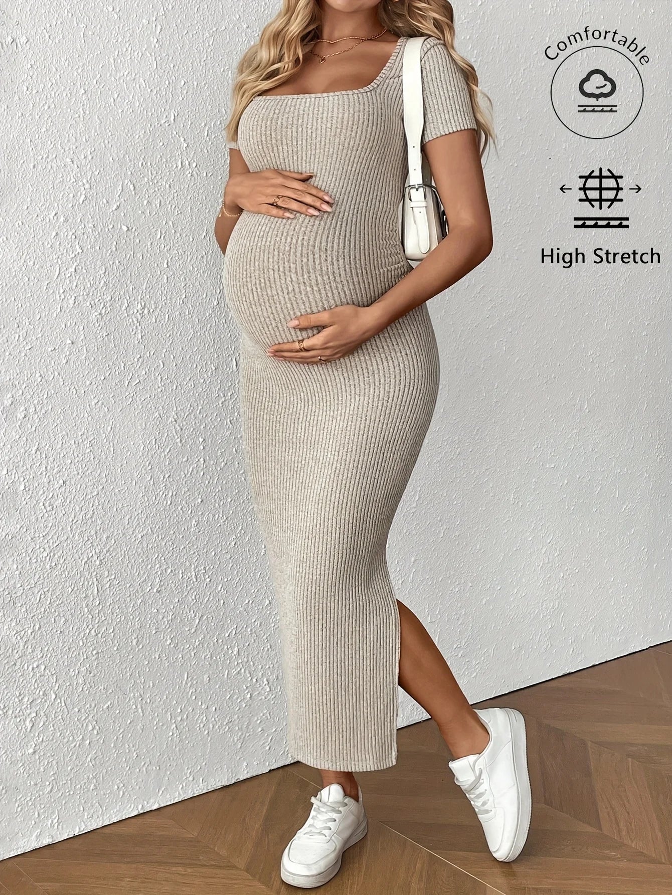 Summer casual dress for pregnant women, versatile and comfortable short-sleeve hip-hugging dress