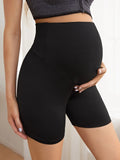 Black Summer Maternity Leggings with Abdominal Support, Casual Stretchy Versatile Sports Maternity  Shorts, Three-Point Length
