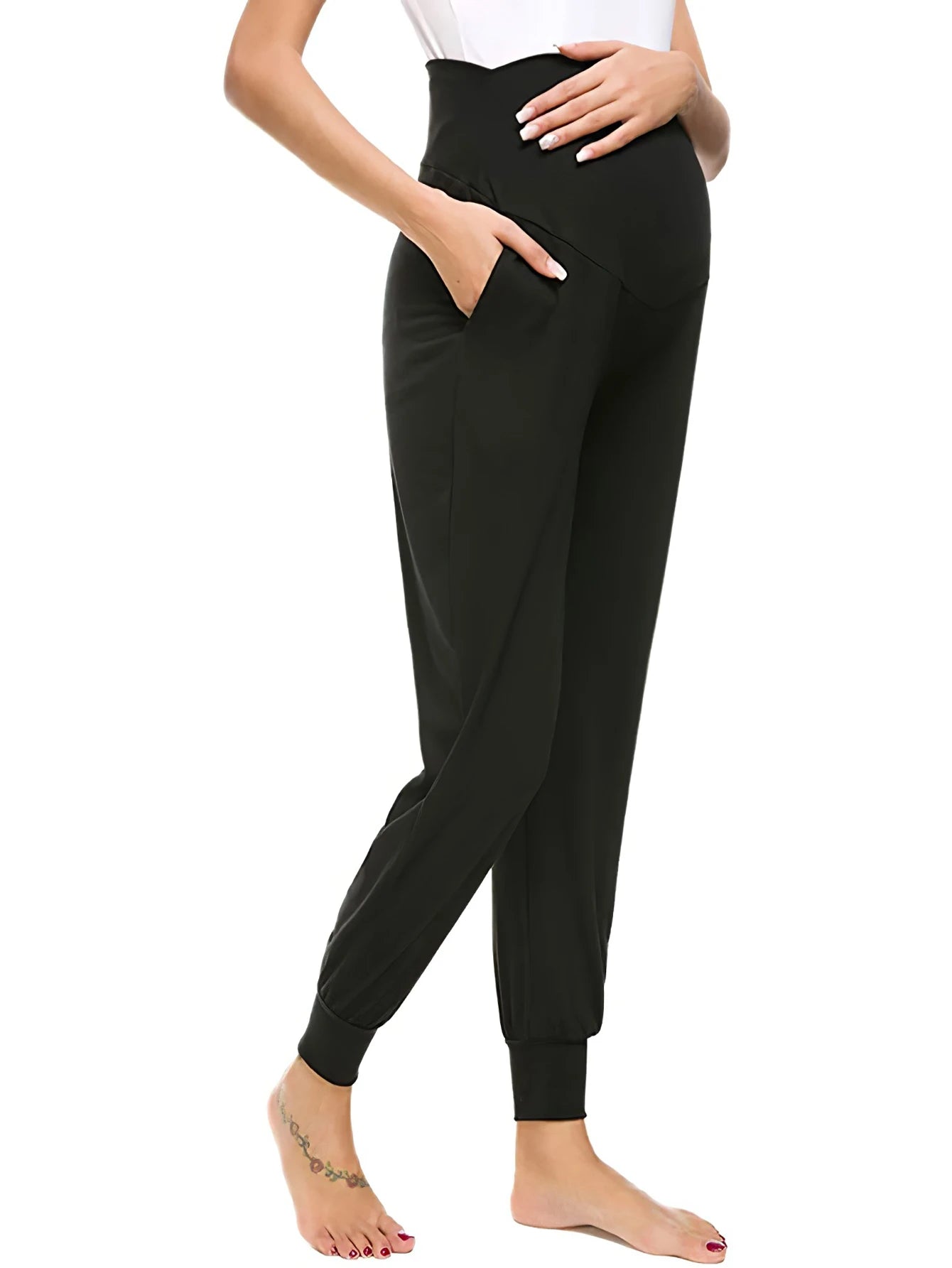 Black Maternity Yoga Pants, Casual and Versatile for Summer Sports and Yoga