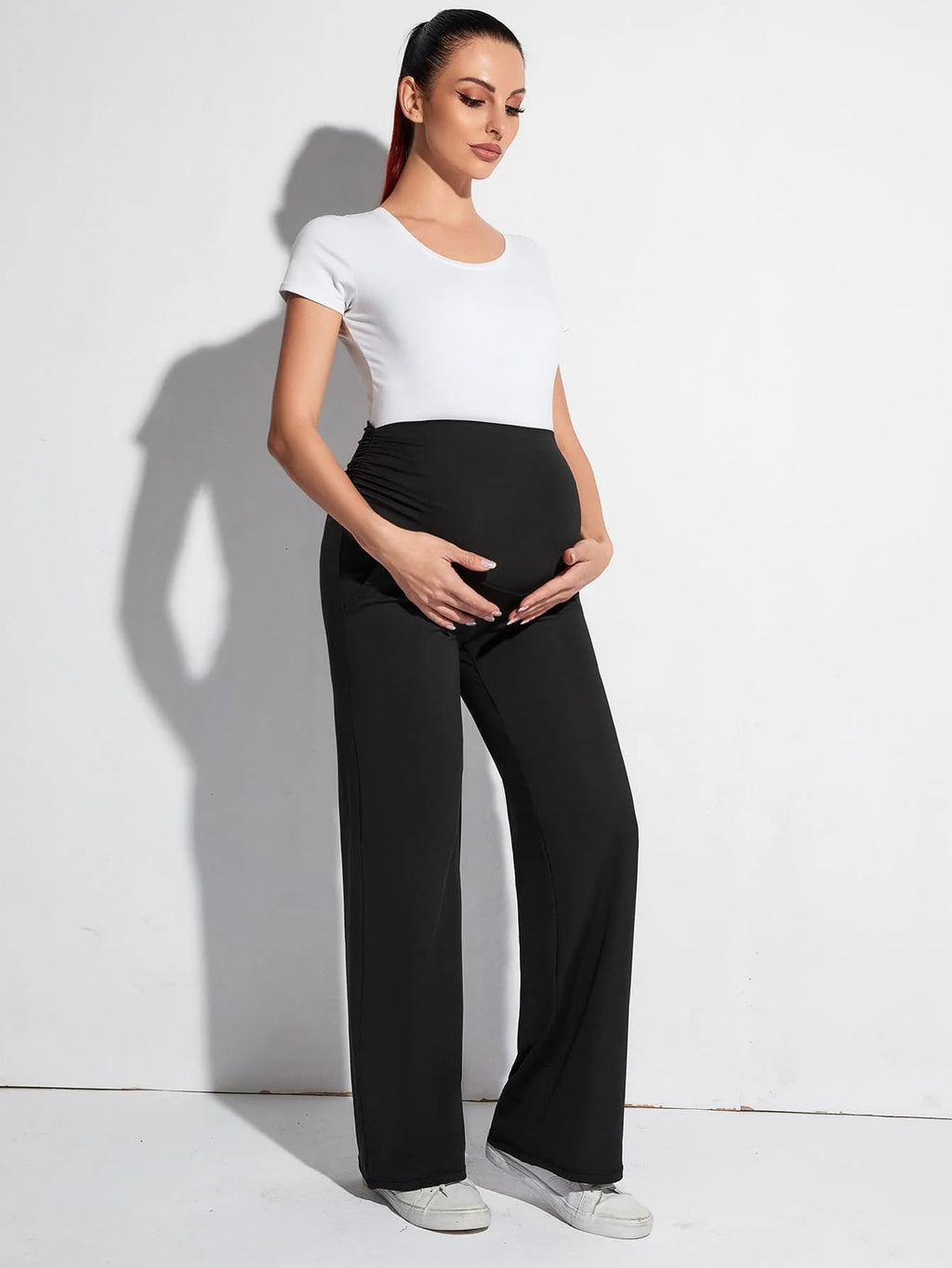 Black Slim-Fit Maternity Yoga Pants, Summer Casual, Stretchy and Versatile Sports Maternity Yoga Pants