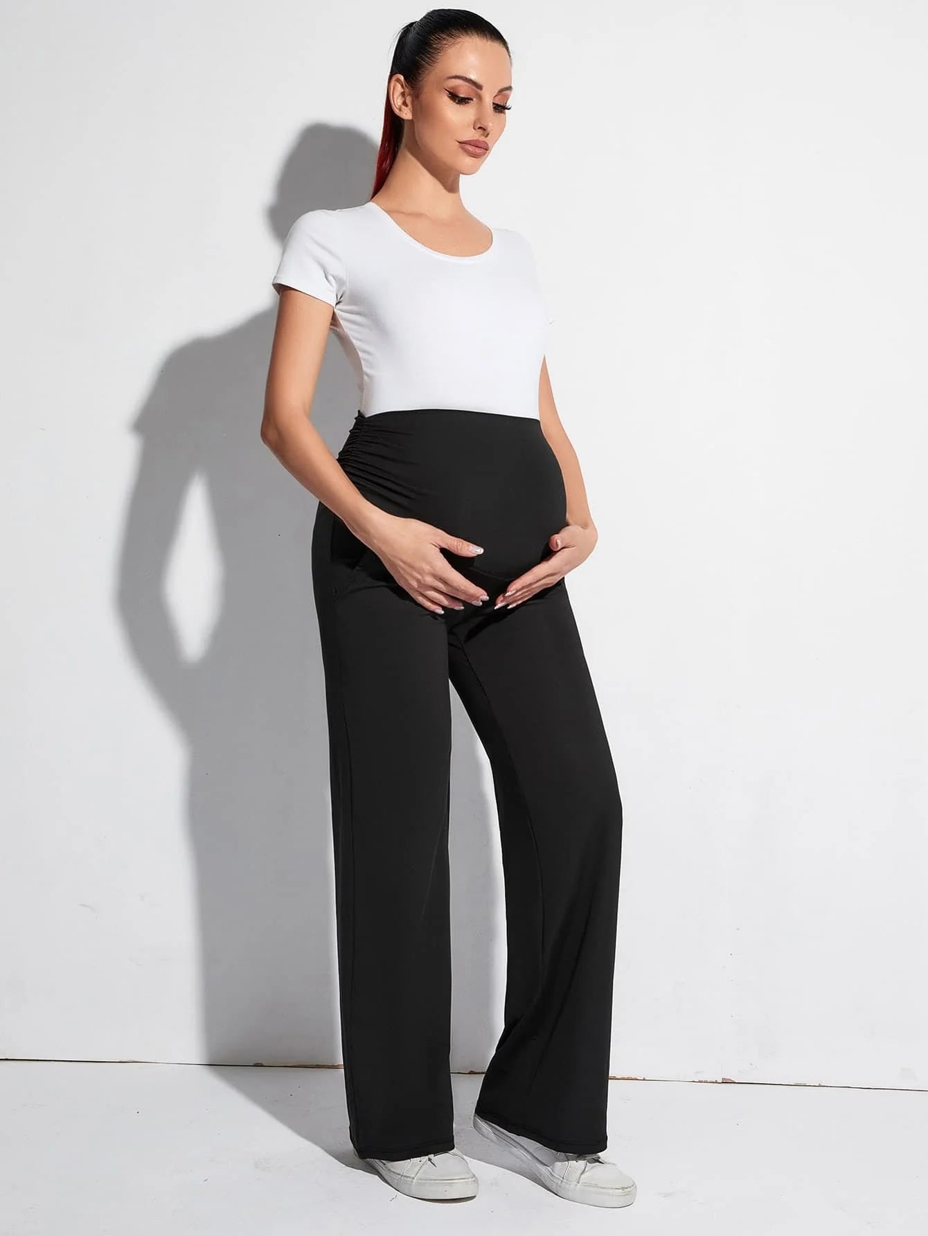 Black Slim-Fit Maternity Yoga Pants, Summer Casual, Stretchy and Versatile Sports Maternity Yoga Pants