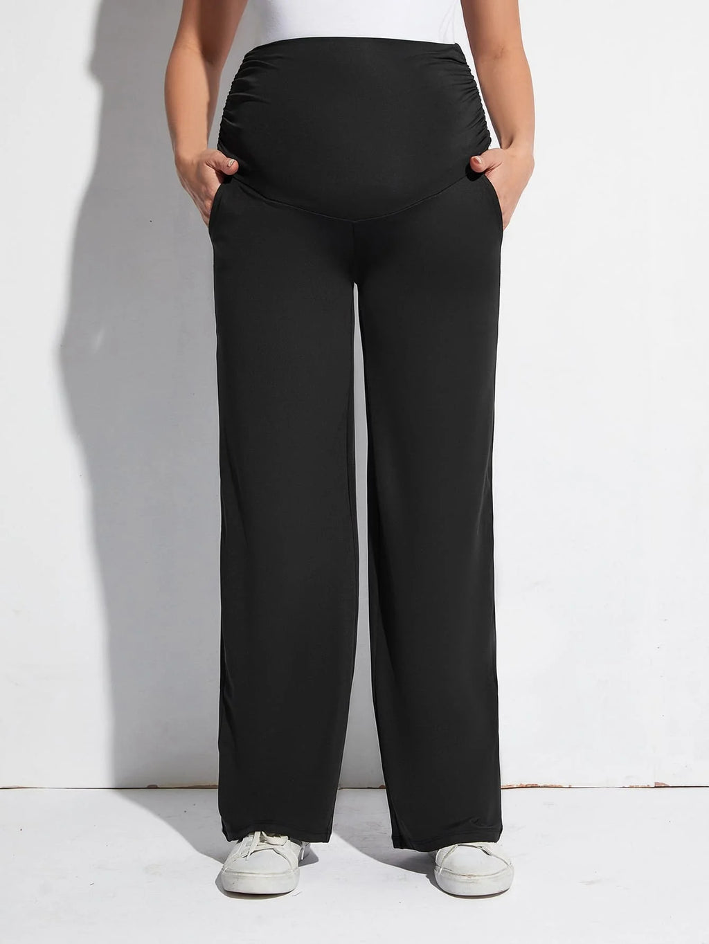 Black Slim-Fit Maternity Yoga Pants, Summer Casual, Stretchy and Versatile Sports Maternity Yoga Pants