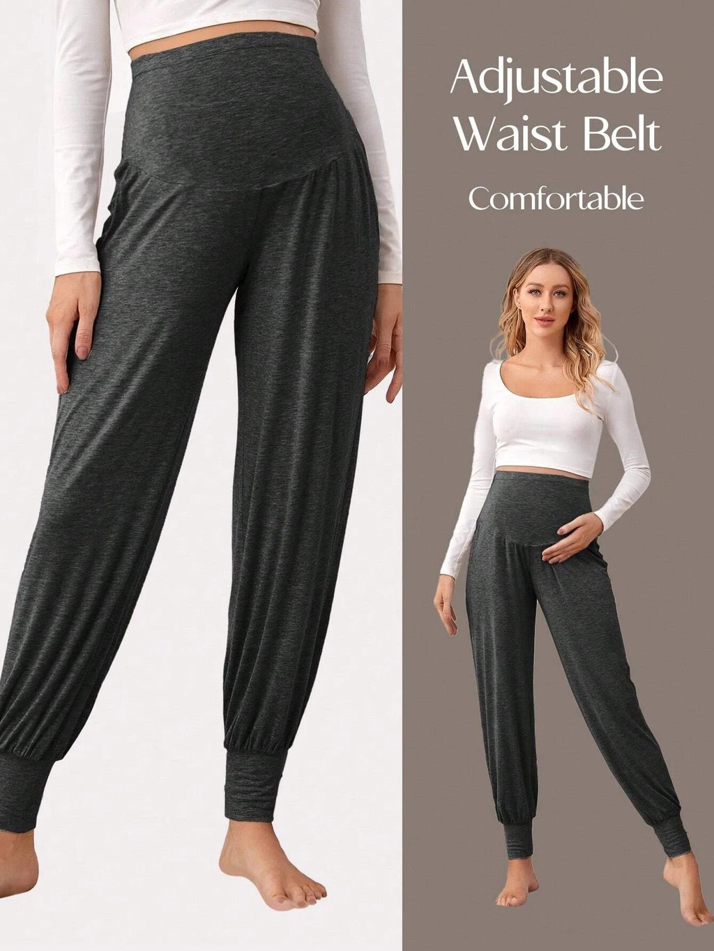 Black Summer Casual Stretch All-Match Athletic Maternity Yoga Capri Sweatpants