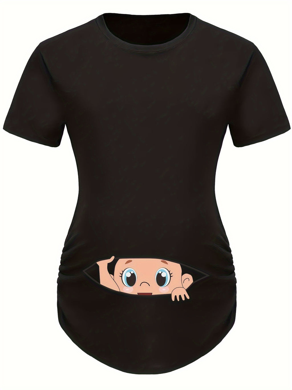 Maternity Black Short Sleeve T-Shirt - Casual Summer Pregnancy Top