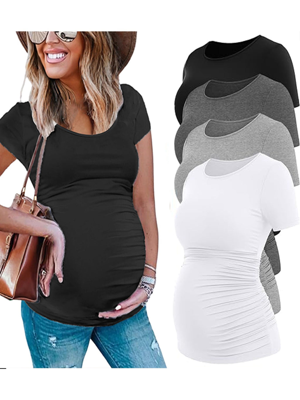 4-Pack Maternity Short Sleeve T-Shirts - Casual Summer Pregnancy Tops Multipack