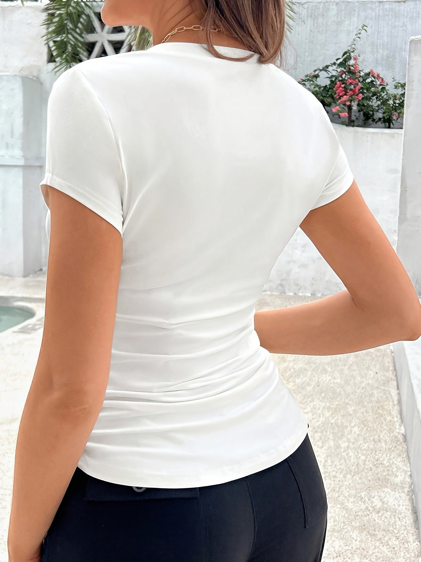 Maternity White Short Sleeve T-Shirt - Casual Sporty Summer Pregnancy Top