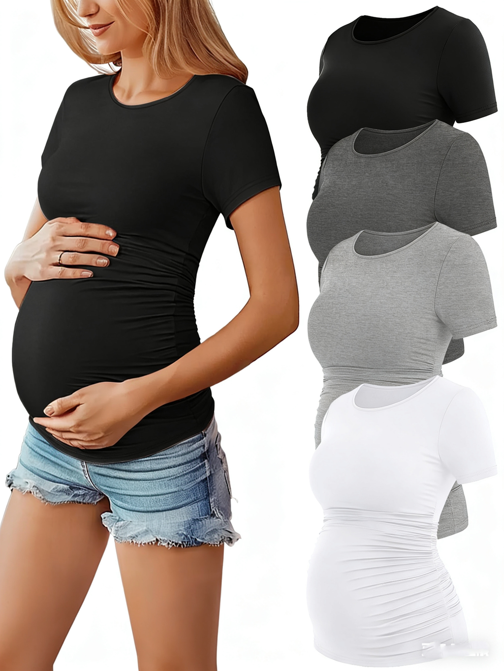 4-Pack Maternity Short Sleeve T-Shirts - Casual Summer Pregnancy Tops Multipack